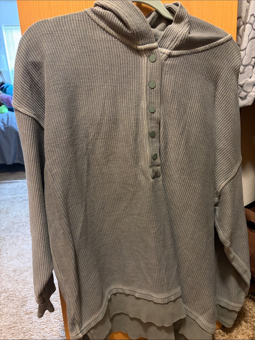 aerie Olive Green Ribbed Henley Hoodie